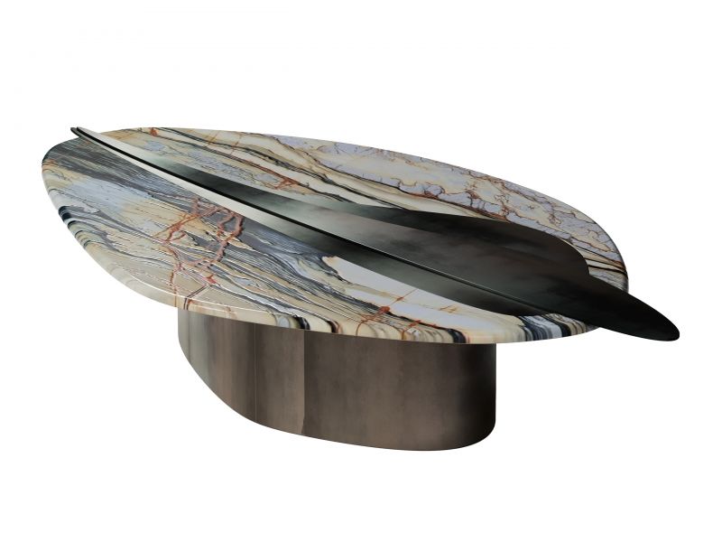 “The Feline I” Contemporary Center Table ft. Calacatta Marble, Hot-Formed Steel